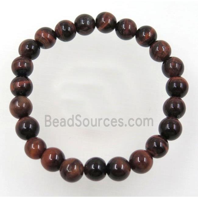 Red Tiger Eye stone bead bracelet, round, stretchy