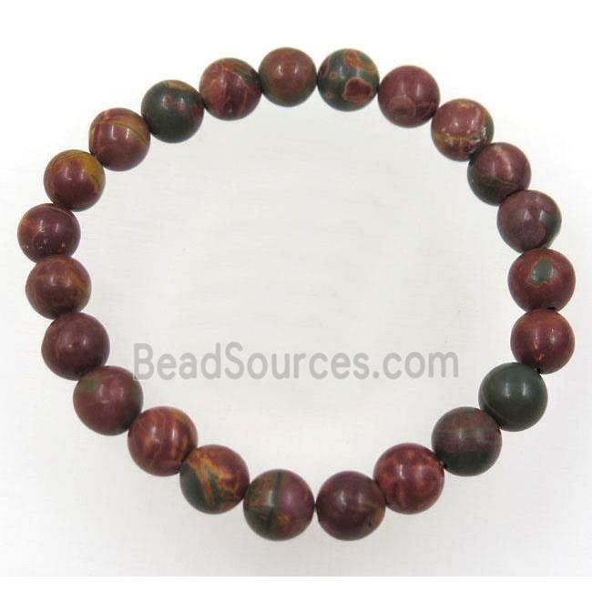 red Picasso Jasper Beads bracelet, round, stretchy