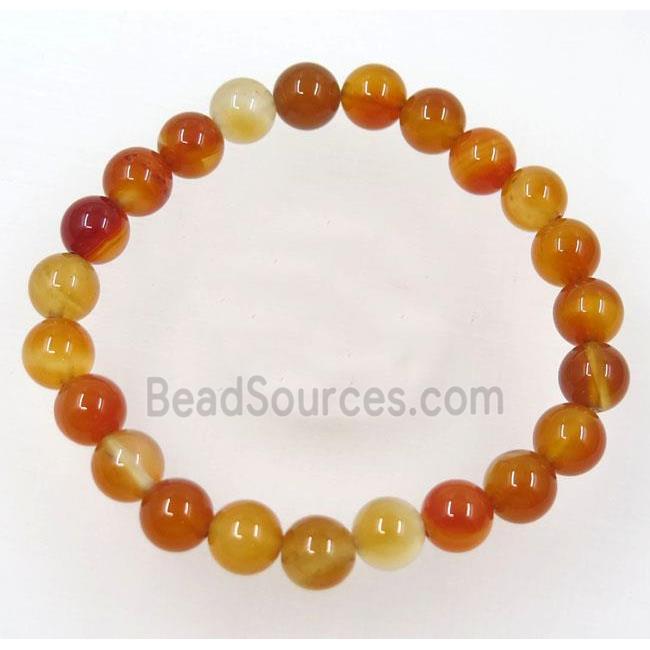 red carnelian agate bead bracelet, round, stretchy