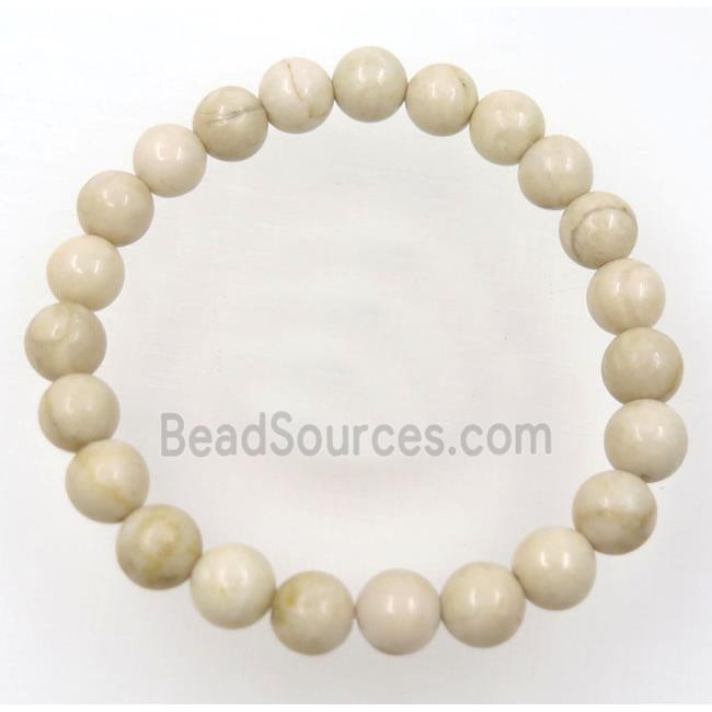 white Chinese Reiver Jasper beads bracelet, round, stretchy