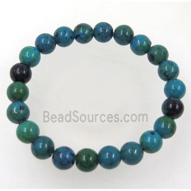 Azurite bead bracelet, round, stretchy, dye