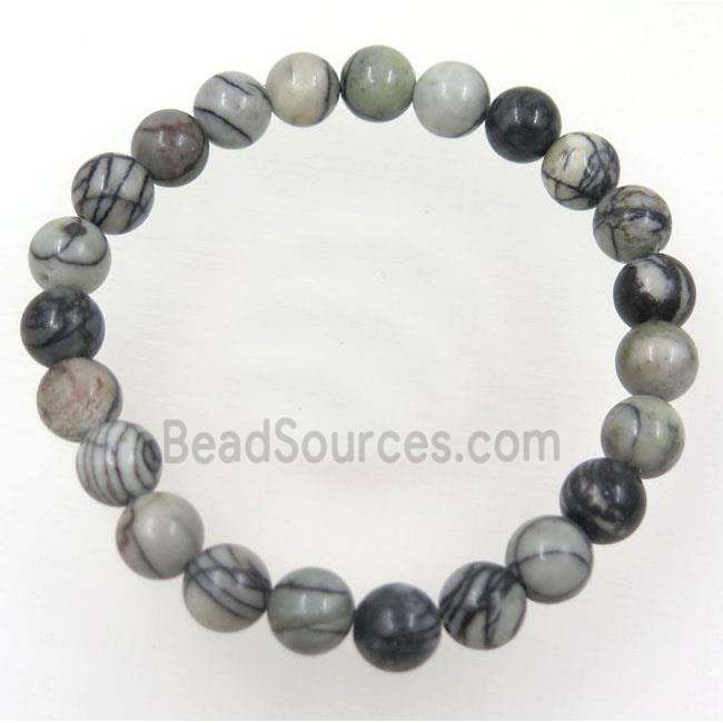 Black Stripe Jasper bead bracelet, stretchy