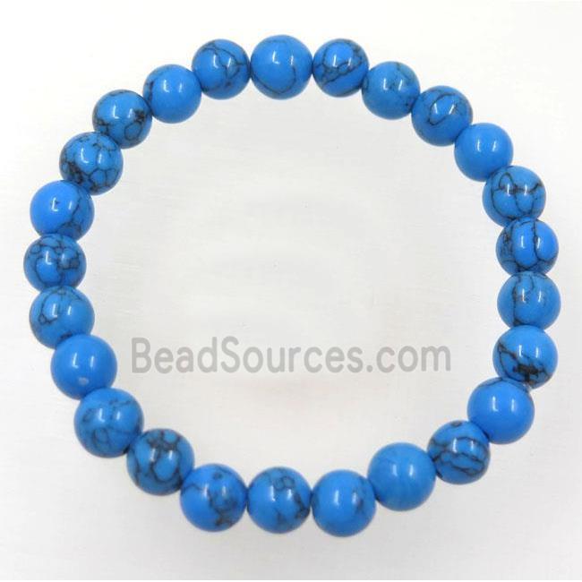 blue Howlite turquoise stretchy bracelet, round, dye