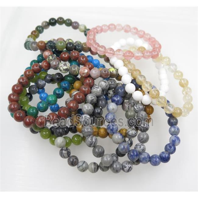 mixed gemstone bead bracelet, round, stretchy