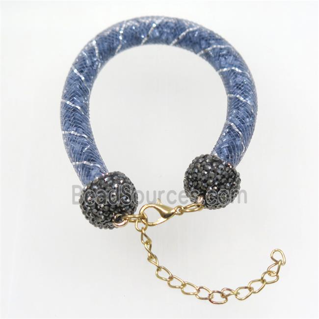 blue nylon mesh bracelet pave rhinestone with seed beads