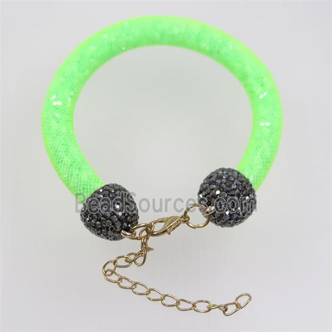 green nylon mesh bracelet pave rhinestone with seed beads