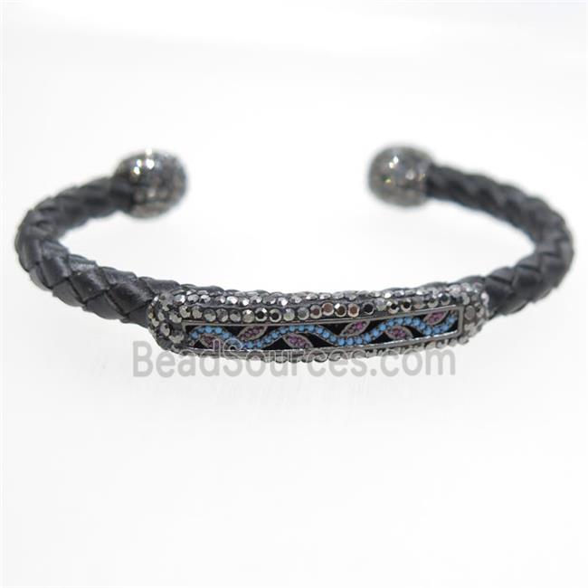 pu leather cuff bangle paved rhinestone, zircon