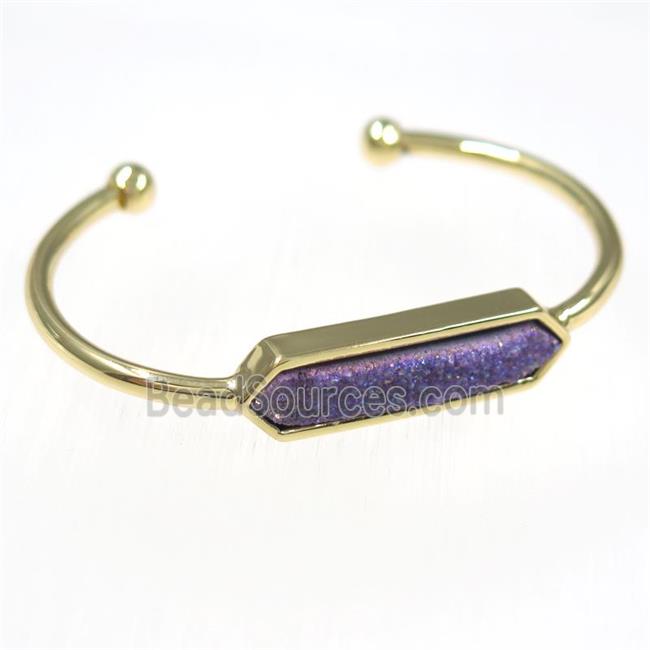 purple druzy agate bangle, copper, gold plated