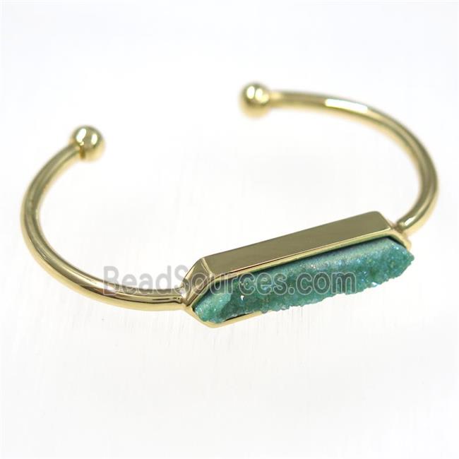 green druzy agate bangle, copper, gold plated