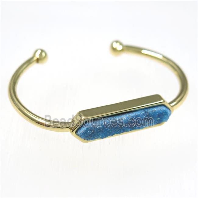 blue druzy agate bangle, copper, gold plated