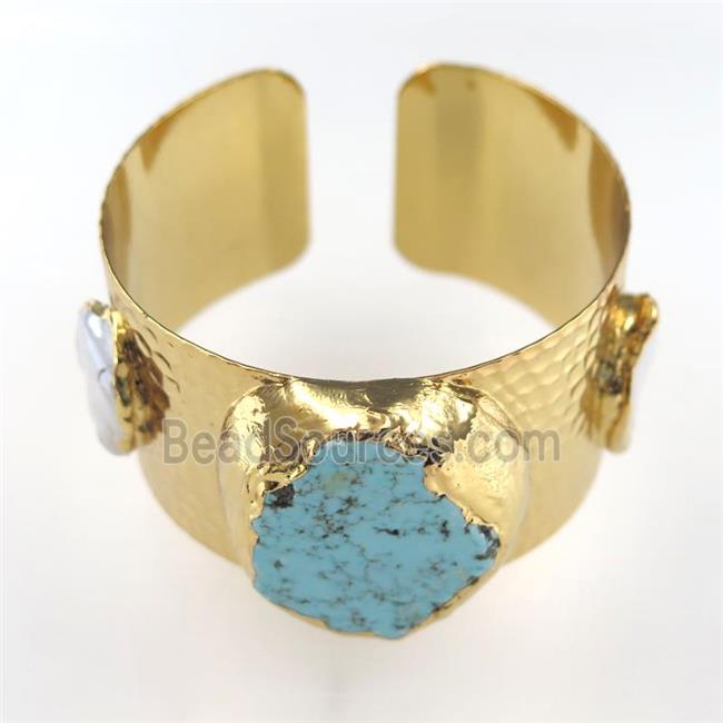 copper bangle paved turquoise, gold plated