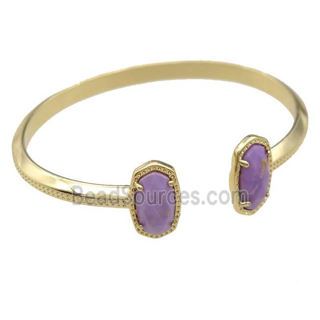 copper bangle with Sugilite, resizable, gold plated