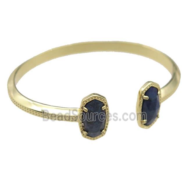 copper bangle with Lapis, resizable, gold plated