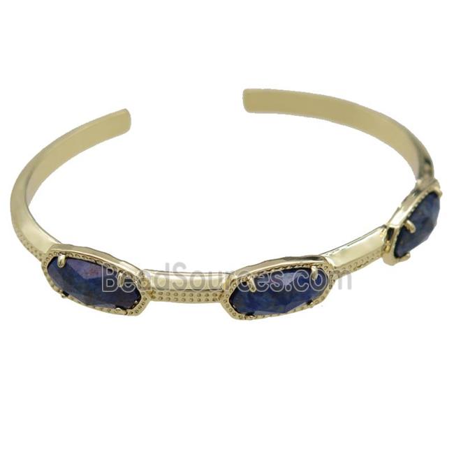 copper bangle with Lapis, resizable, gold plated