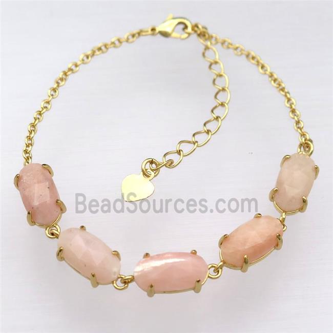 copper Bracelets with peach MoonStone, Adjustable, gold plated