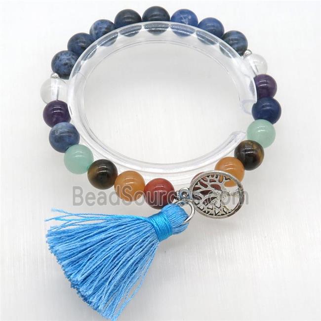 Chakra Bracelets with sodalite, tassel, tree of life, stretchy