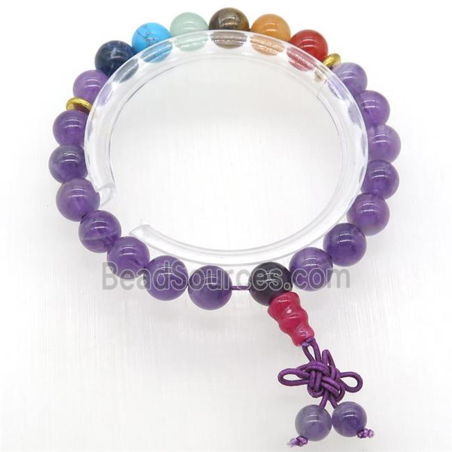 Chakra Bracelets with Amethyst, stretchy