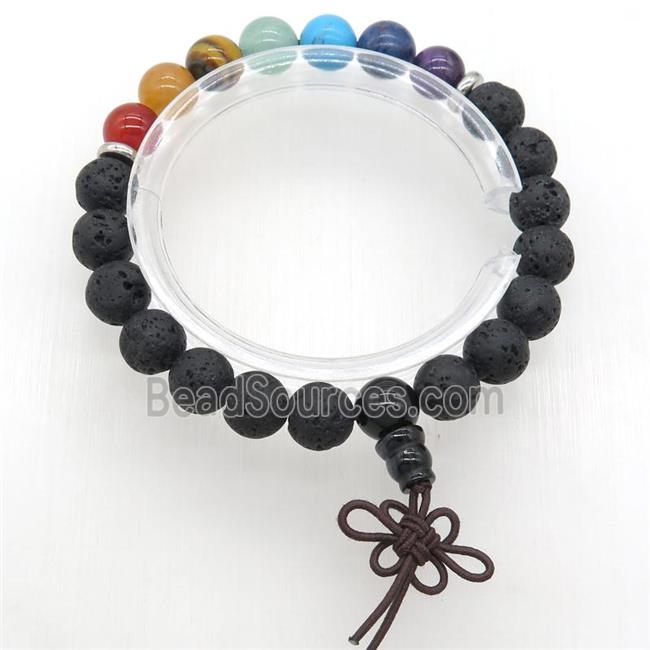 Chakra Bracelets with black Lava stone, guru, stretchy