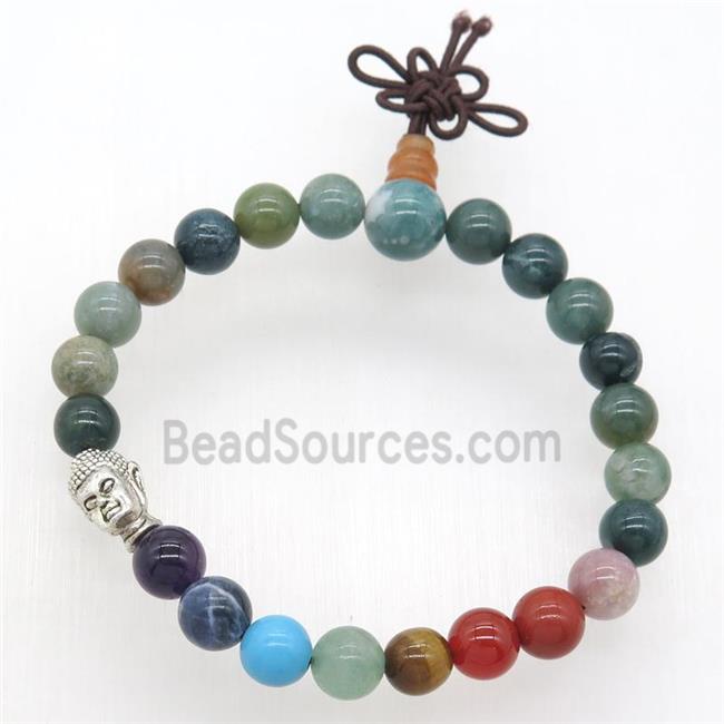 Chakra buddha Bracelets with indian agate, stretchy