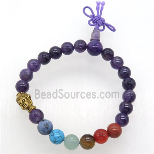 Chakra buddha Bracelets with amethyst, stretchy