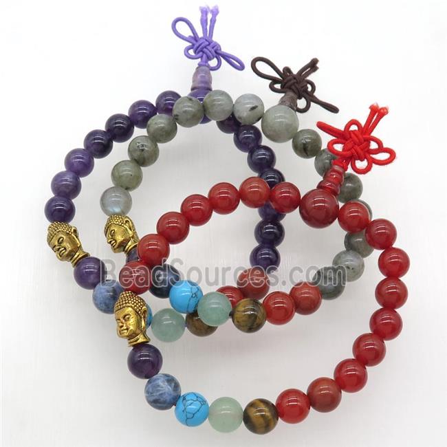 Chakra buddha Bracelets with gemstone, mixed, stretchy