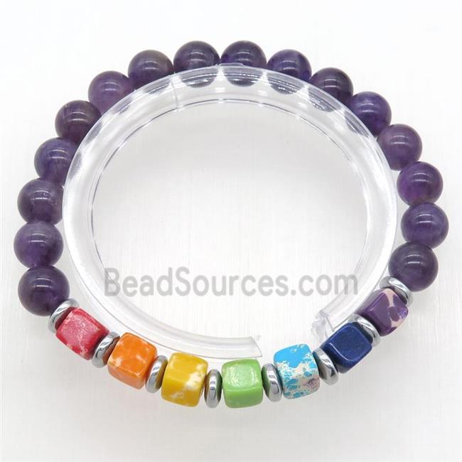 Chakra Bracelets with amethyst, stretchy