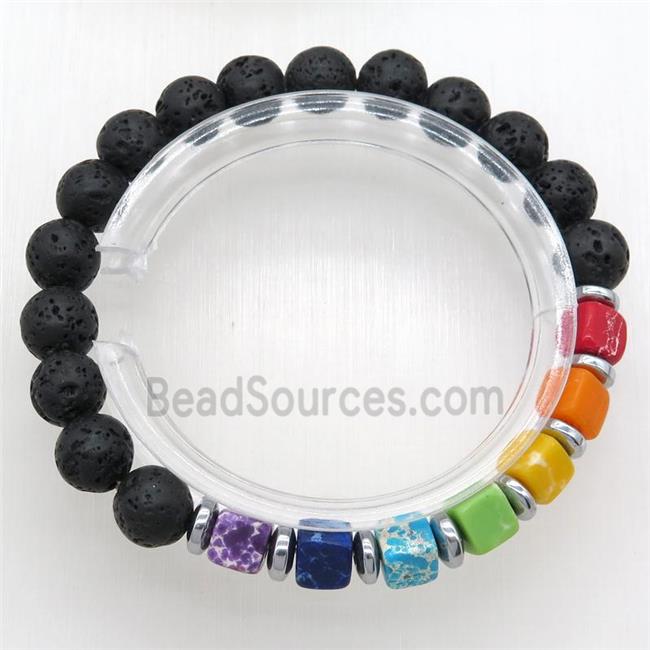 Chakra Bracelets with lava stone, stretchy