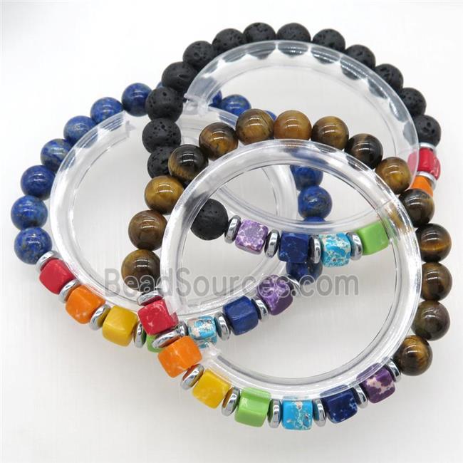 Chakra Bracelets with gemstone, mixed, stretchy