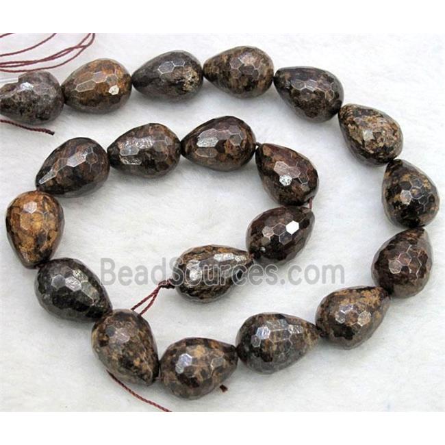 Bronzite Stone Bead, faceted 3D-teardrop