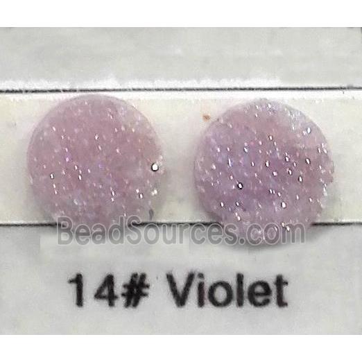 druzy quartz cabochon, flat-round, violet