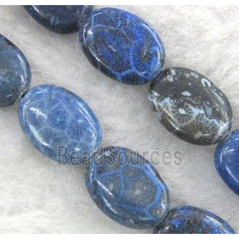 blue Coral Fossil Beads, chrysanthemum, dye, flat oval