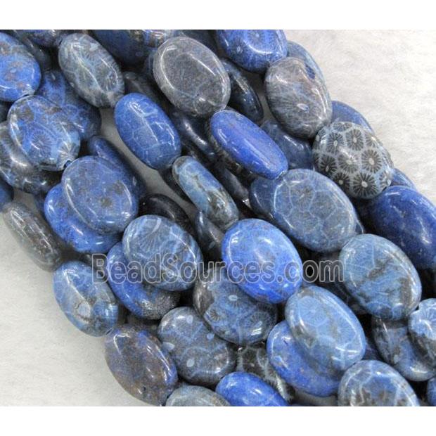 blue Coral Fossil Beads, chrysanthemum, dye, flat oval