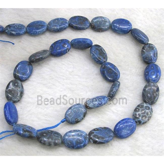 blue Coral Fossil Beads, chrysanthemum, dye, flat oval