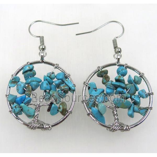 tree of life earring with blue truqoise chip beads