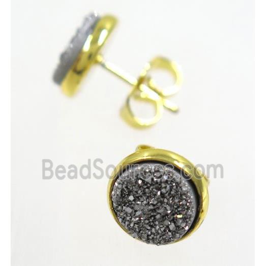 silver druzy agate earring studs, gold plated