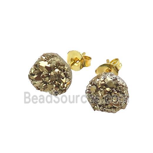 golden druzy agate earring studs, gold plated