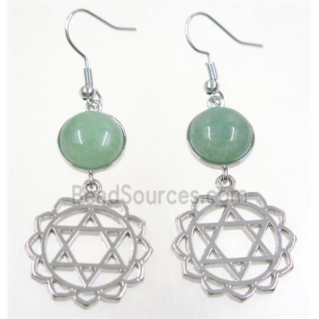 green aventurine earring, platinum plated