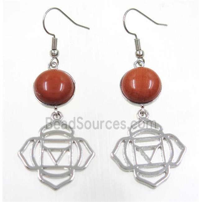 red Jasper Earring, platinum plated