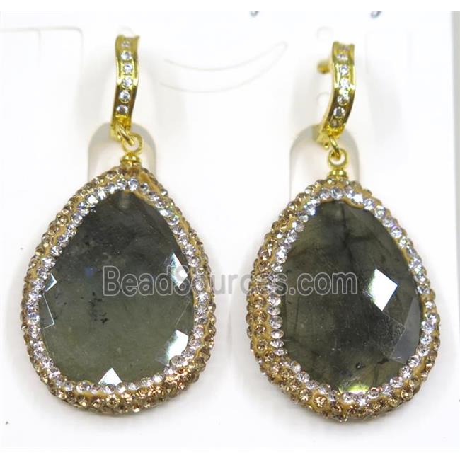 labradorite earring paved rhinestone, teardrop