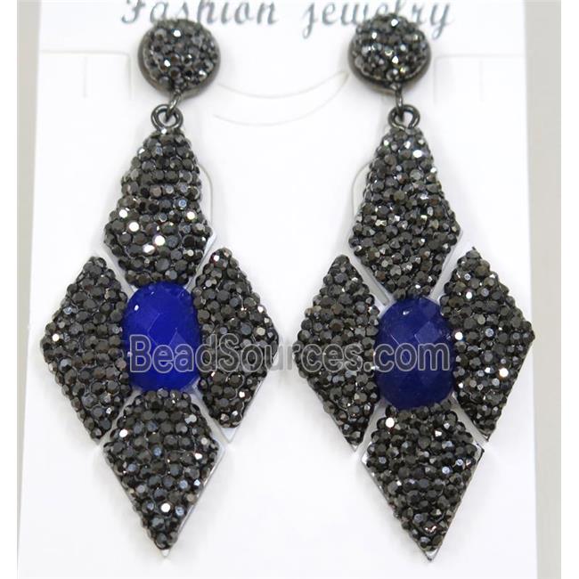 blue jade earring pave rhinestone