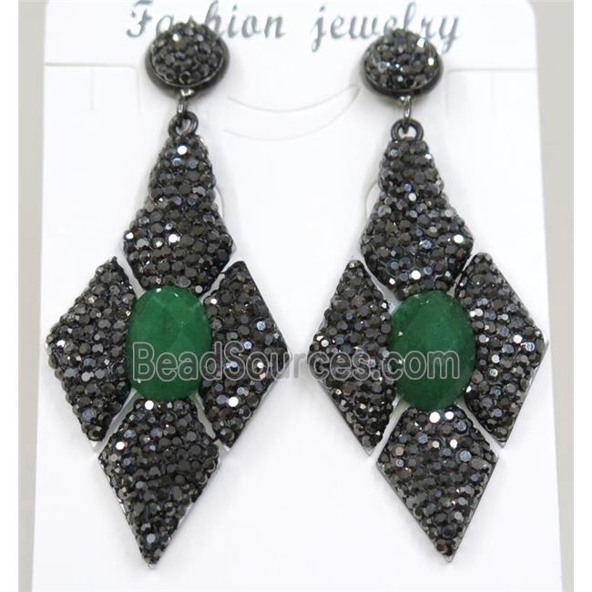 green jade earring pave rhinestone