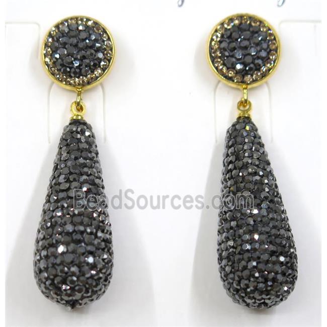 resin earring pave white rhinestone, teardrop