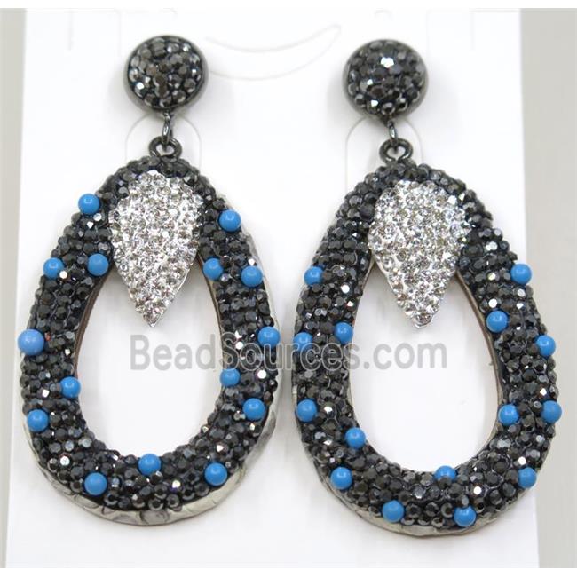 resin earring pave white rhinestone