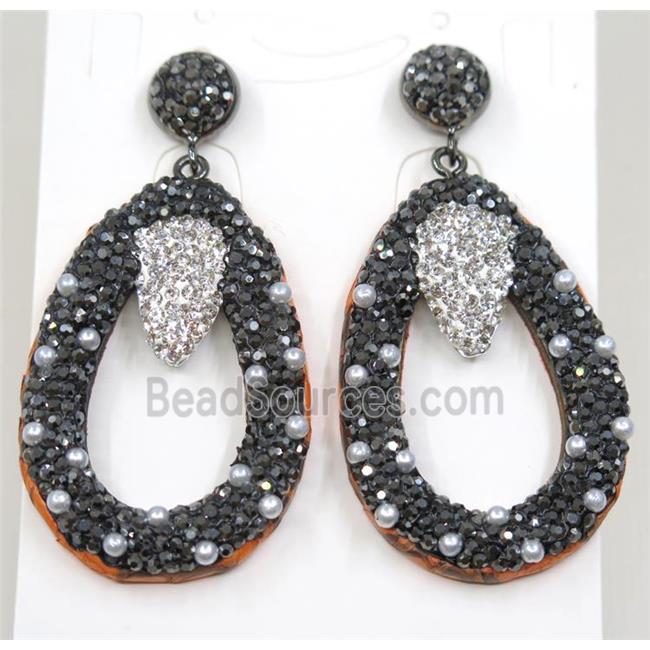 resin earring pave white rhinestone