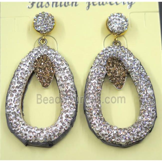 resin earring pave white rhinestone