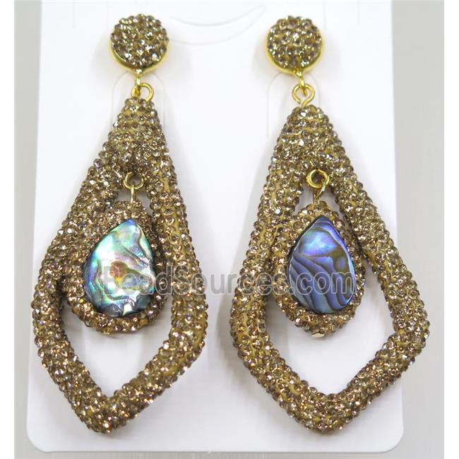 abalone earring pave yellow rhinestone