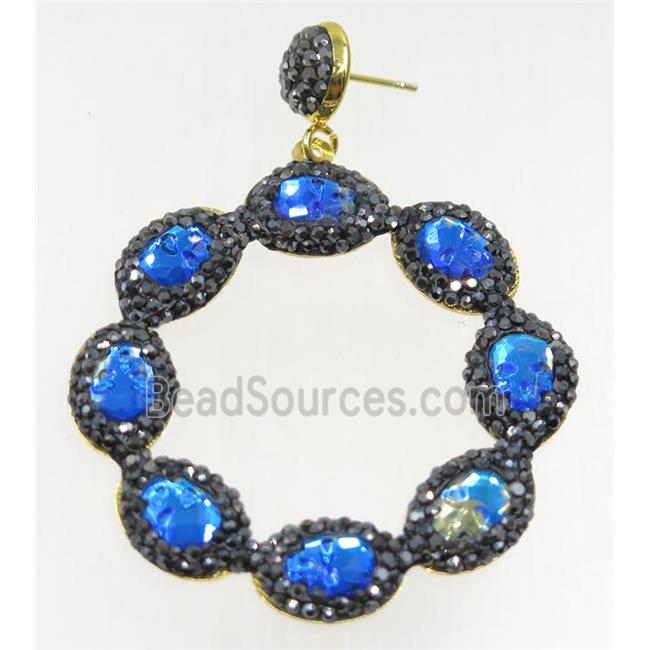 blue crystal glass earring paved rhinestone