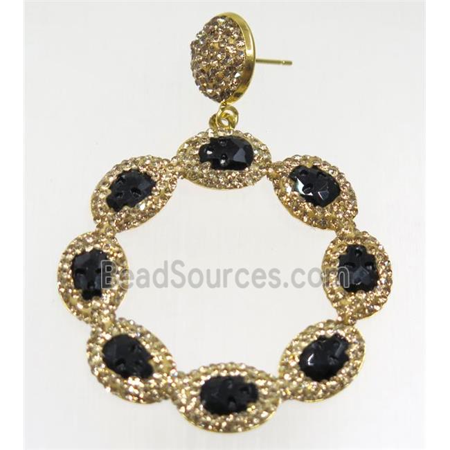 black crystal glass earring paved rhinestone