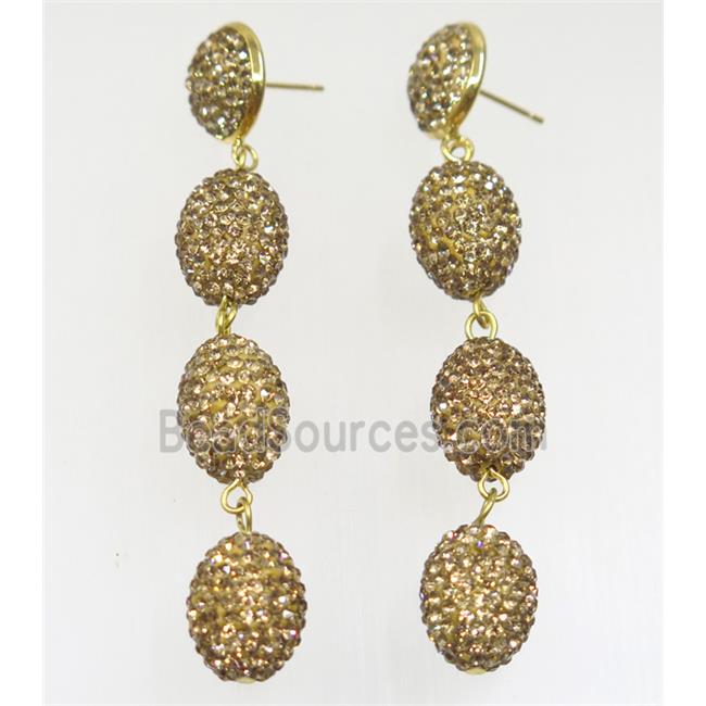 resin earring paved yellow rhinestone