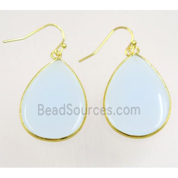 glass Earring, teardrop, gold plated